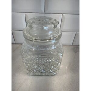 Vintage Anchor Hocking Wexford Clear Medium Canister Jar w/ Lid 6 1/2"  GW993